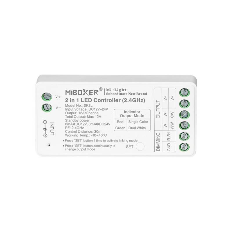 Controlador 2.4G RF, DC12-24V, 12A, 2 en 1 monocolor + CCT, bajo consumo - XauenBatt Iluminación