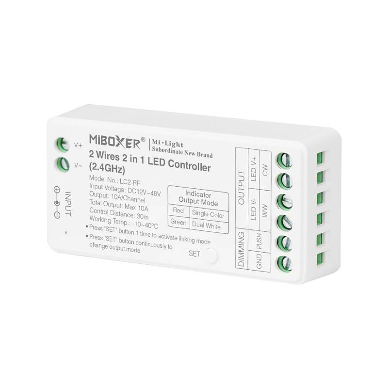 Controlador 2.4G RF, DC12-48V, 2 en 1 dos cables, monocolor + CCT - XauenBatt Iluminación