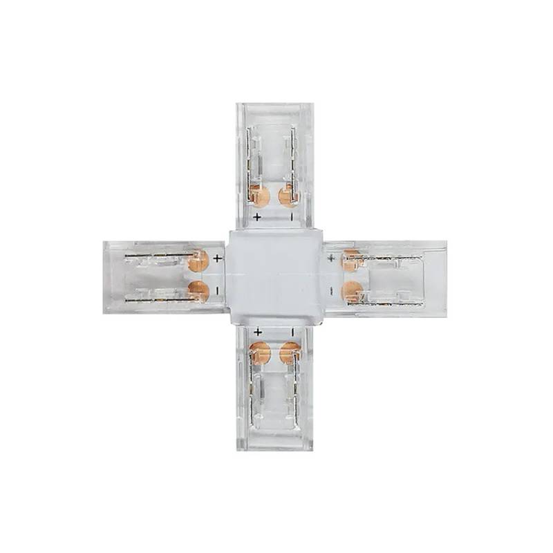 Conector X transparente para unión de tiras LED COB + SMD - 8mm - XauenBatt Iluminación
