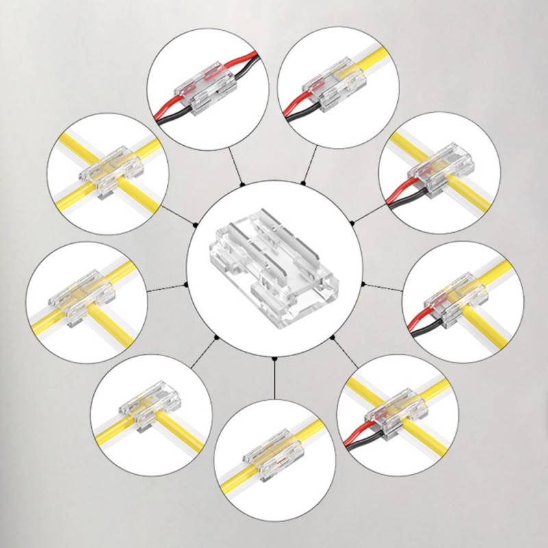Conector 9 en 1 transparente para unión de tiras LED COB + SMD - 5mm - XauenBatt Iluminación