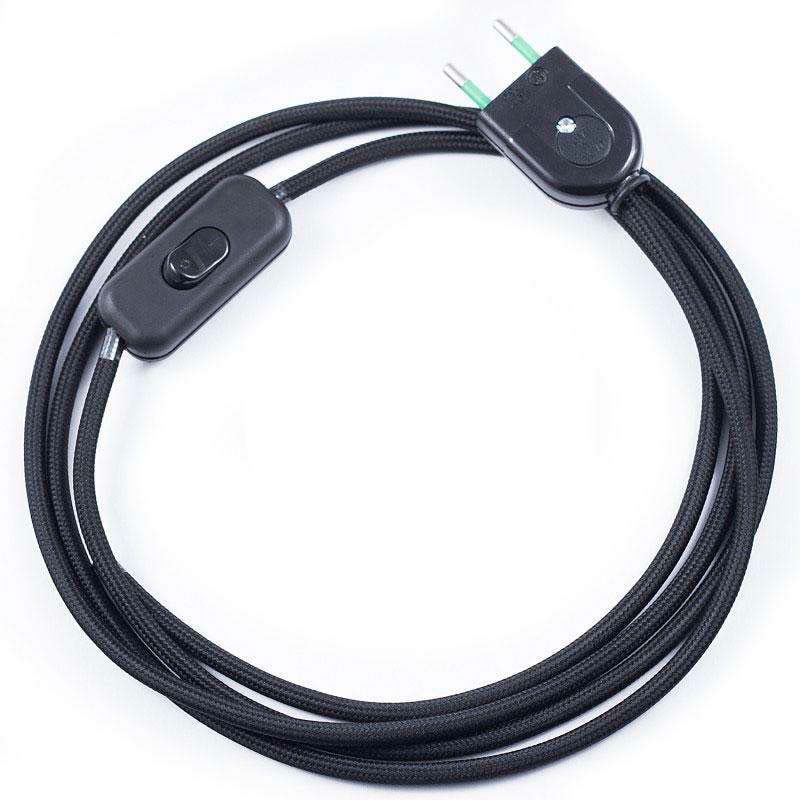 Cable textil con interruptor y enchufe, 2x0,75mm, 2m, negro - XauenBatt Iluminación