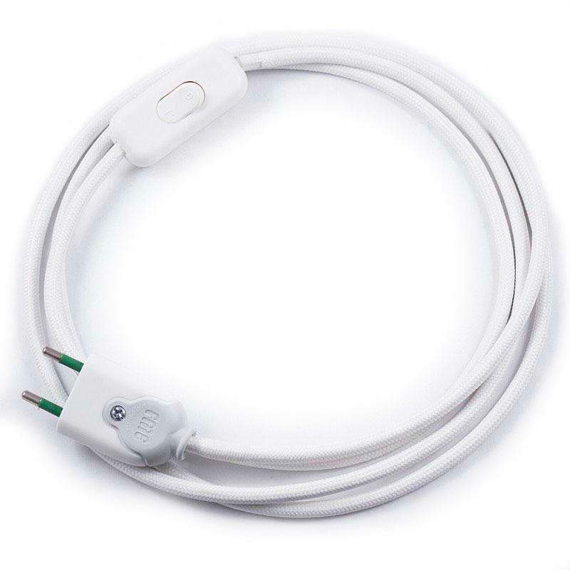 Cable textil con interruptor y enchufe, 2x0,75mm, 2m, blanco - XauenBatt Iluminación