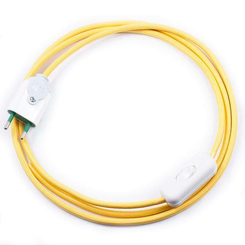 Cable textil con interruptor y enchufe, 2x0,75mm, 2m, amarillo - XauenBatt Iluminación