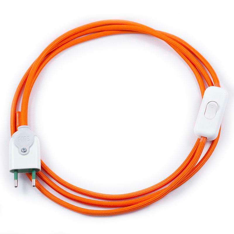 Cable textil con interruptor y enchufe, 2x0,75mm, 2m, naranja - XauenBatt Iluminación