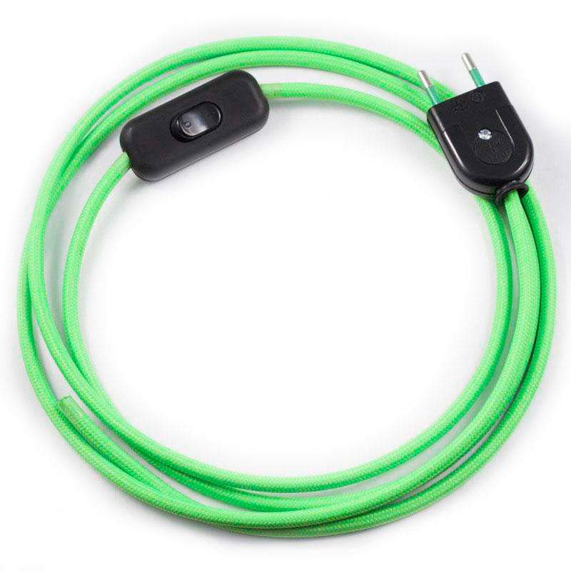Cable textil con interruptor y enchufe, 2x0,75mm, 2m, verde - XauenBatt Iluminación