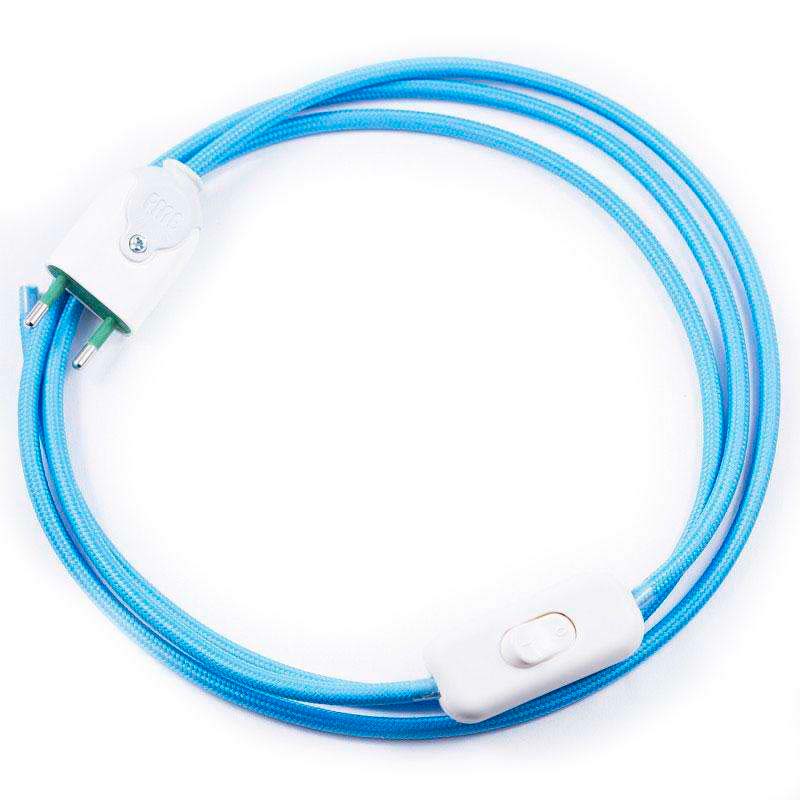 Cable textil con interruptor y enchufe, 2x0,75mm, 2m, azul - XauenBatt Iluminación