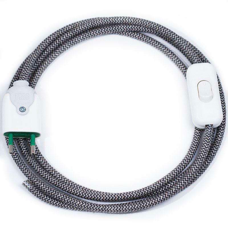 Cable textil con interruptor y enchufe, 2x0,75mm, 2m, negro-blanco - XauenBatt Iluminación