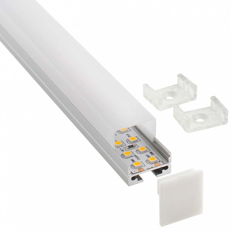 KIT - Perfil aluminio ALKAL SUSPEND para tiras LED, 1 metro - XauenBatt Iluminación