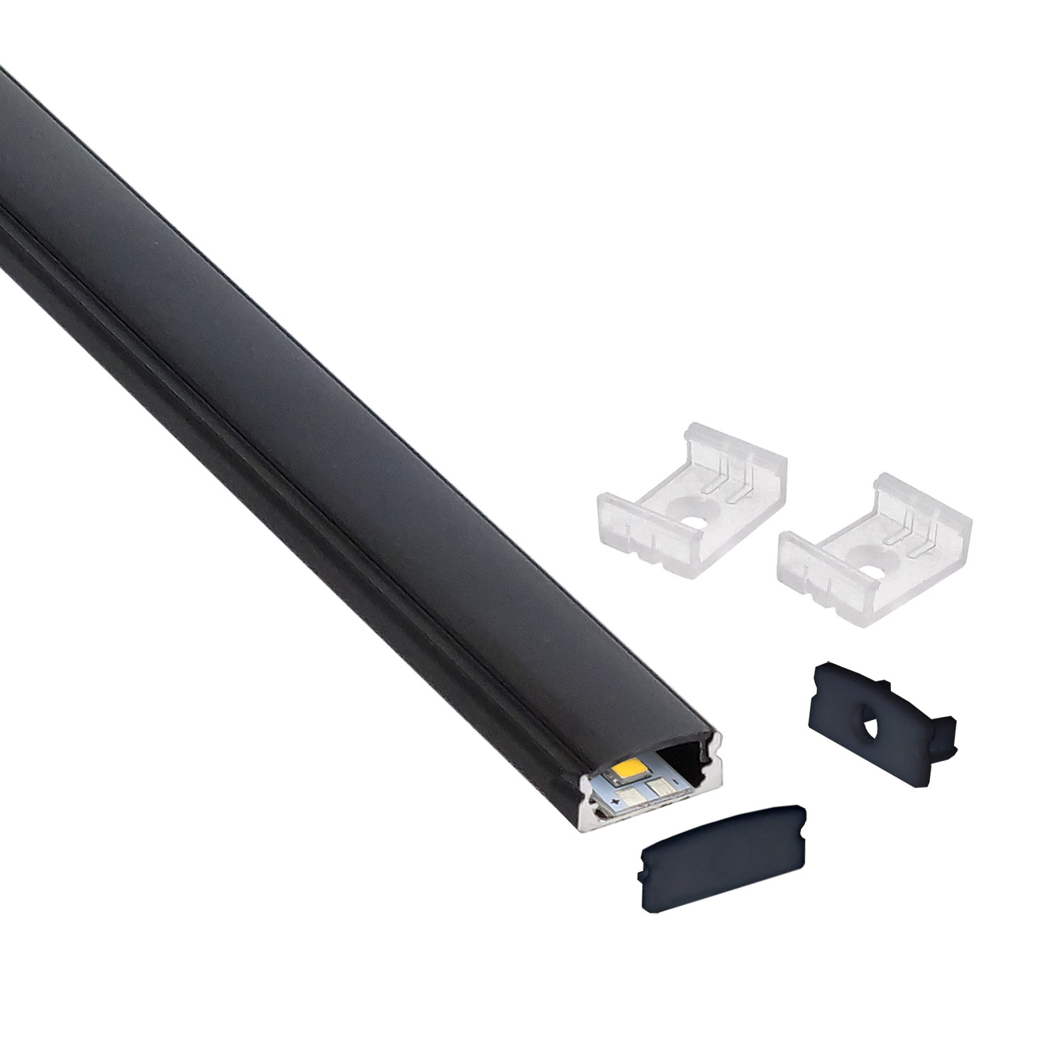 KIT - Perfil aluminio BARLIS para tiras LED, 2 metros, negro - XauenBatt Iluminación