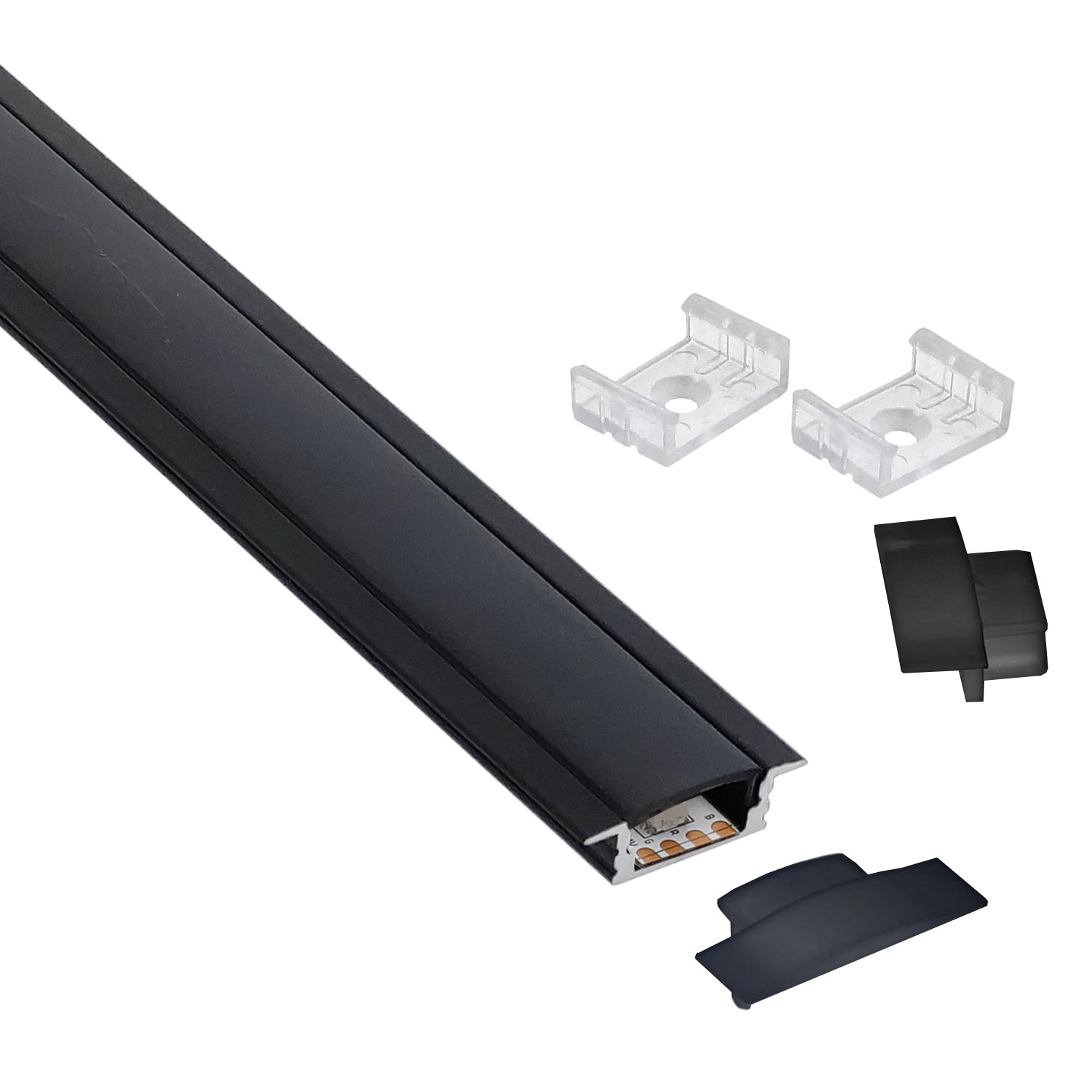 KIT - Perfil aluminio KOBE PRESS para tiras LED, 1 metro, negro - XauenBatt Iluminación