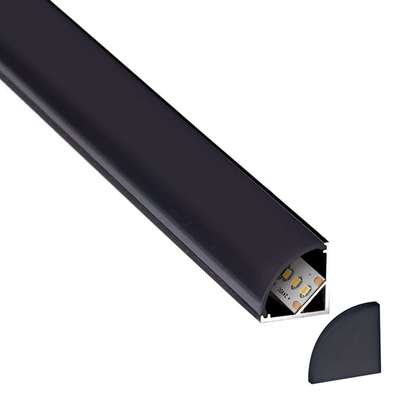 KIT - Perfil aluminio KORK-mini para tiras LED, 1 metro, negro - XauenBatt Iluminación
