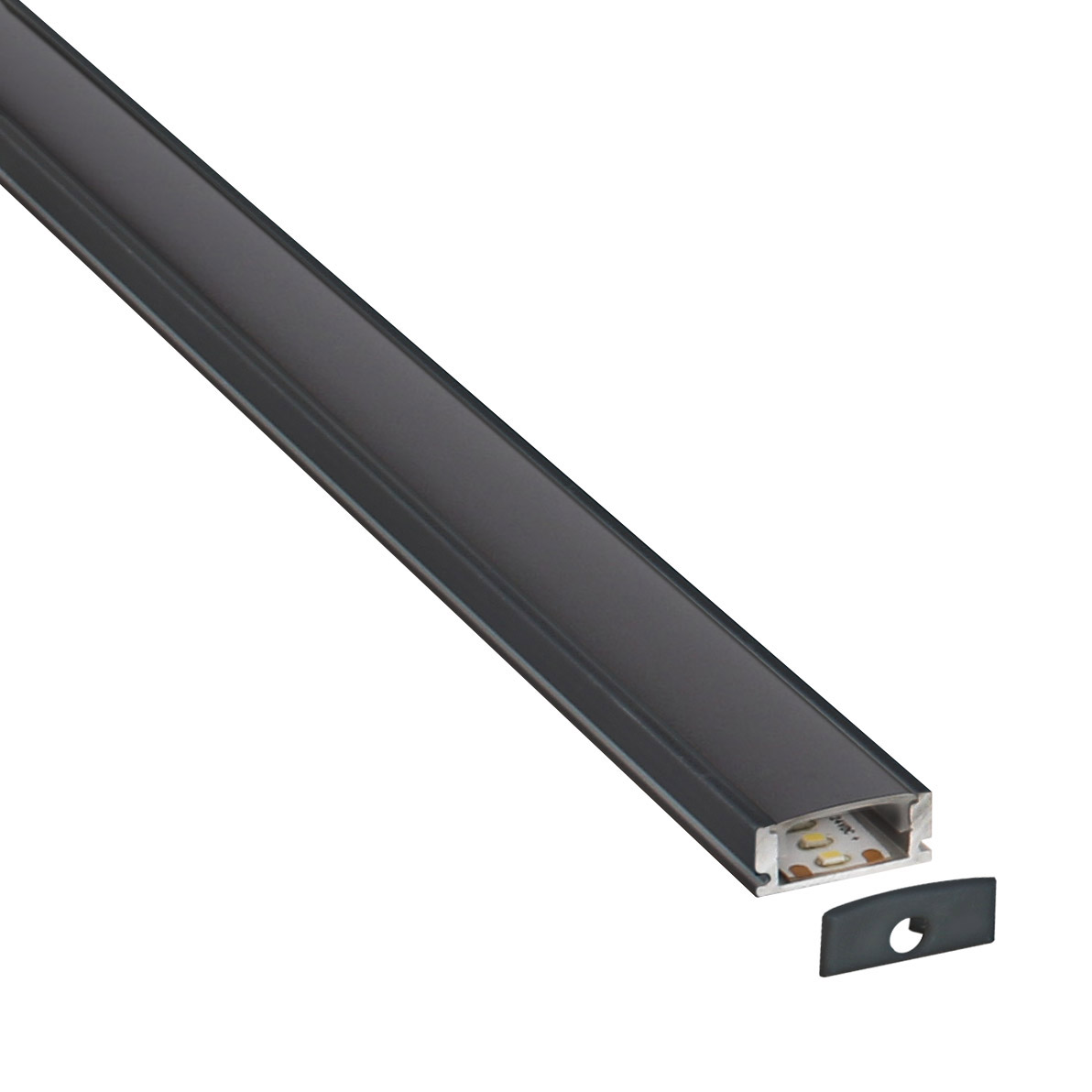 KIT - Perfil aluminio LOX para tiras LED, 2 metros, negro - XauenBatt Iluminación
