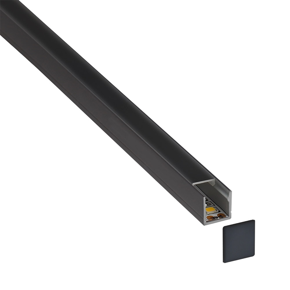 KIT - Perfil CUB 1010 para tiras LED, 2 metros, negro - XauenBatt Iluminación
