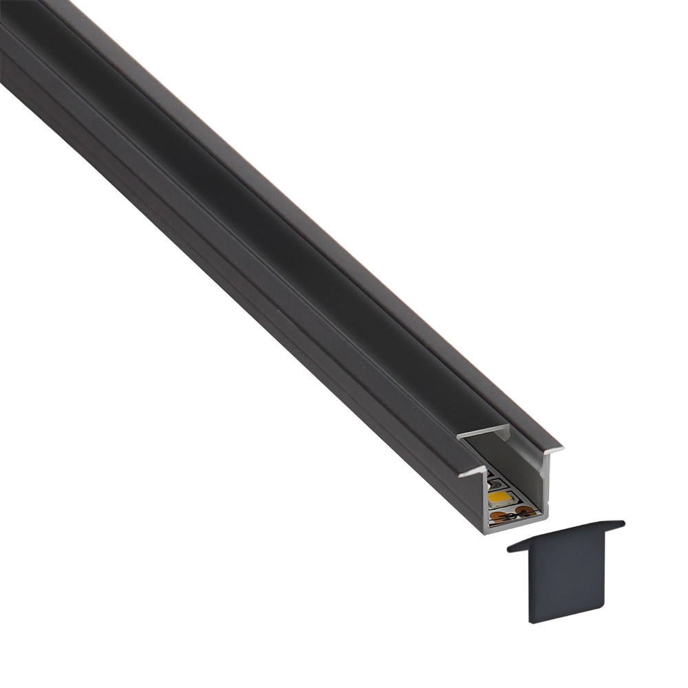 KIT - Perfil aluminio OKI 1010 para tiras LED, 2 metros, negro - XauenBatt Iluminación