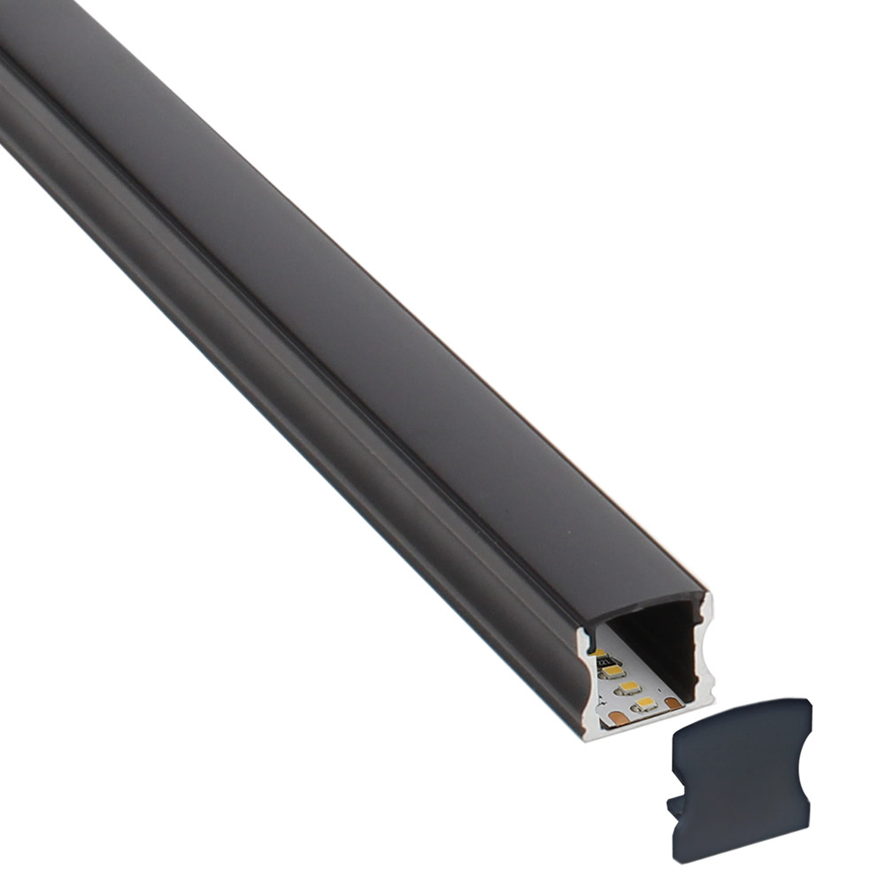 KIT - Perfil aluminio HARFO para tiras LED, 1 metro, negro - XauenBatt Iluminación