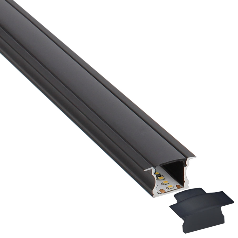 KIT - Perfil aluminio RIDA para tiras LED, 1 metro, negro - XauenBatt Iluminación