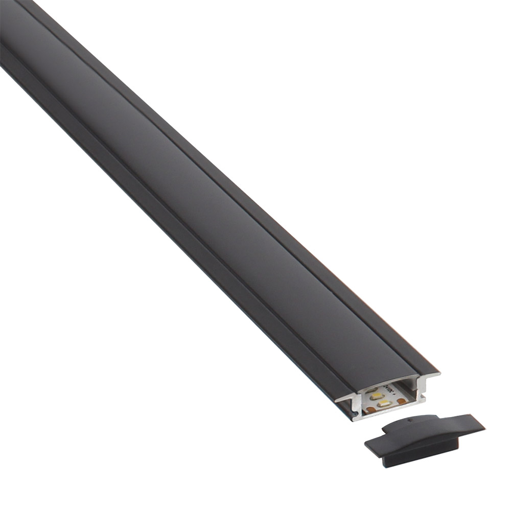 KIT - Perfil aluminio LISEN para tiras LED, 2 metros, negro - XauenBatt Iluminación