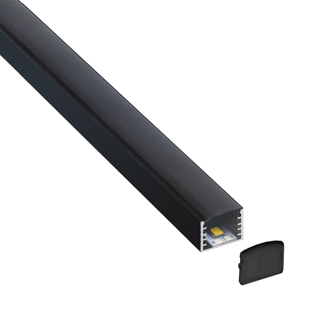 KIT - Perfil aluminio DIRA para tiras LED, 2 metros, negro - XauenBatt Iluminación