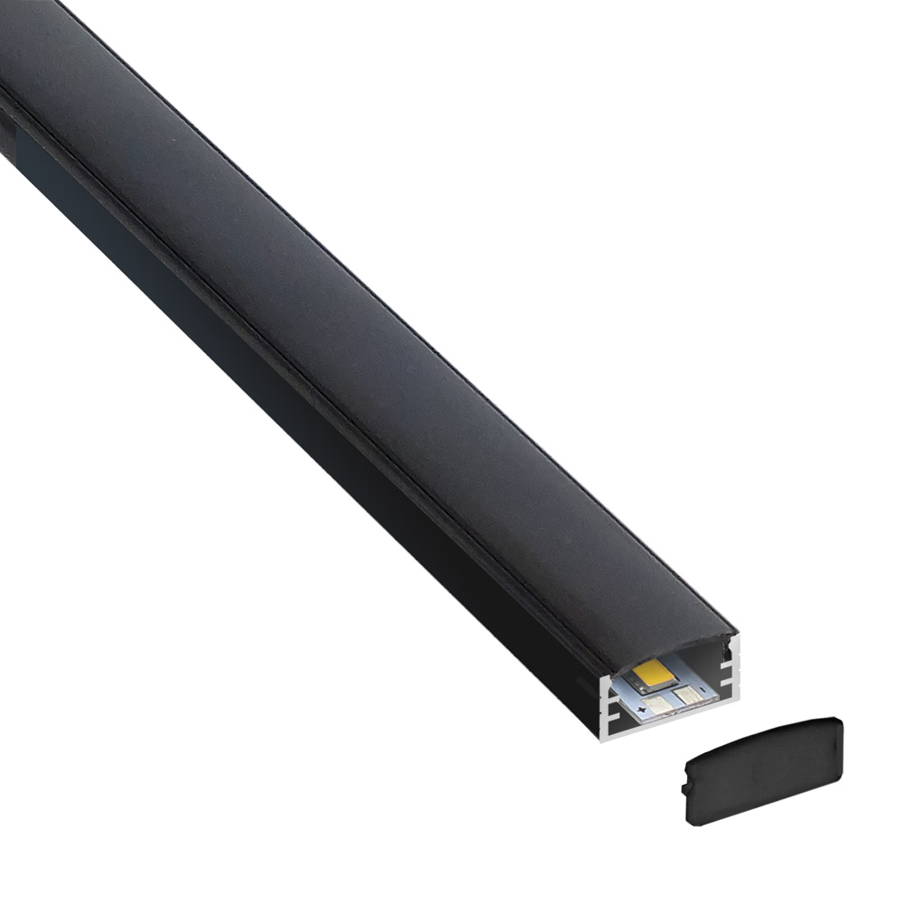 KIT - Perfil aluminio KAIF para tiras LED, 2 metros, negro - XauenBatt Iluminación
