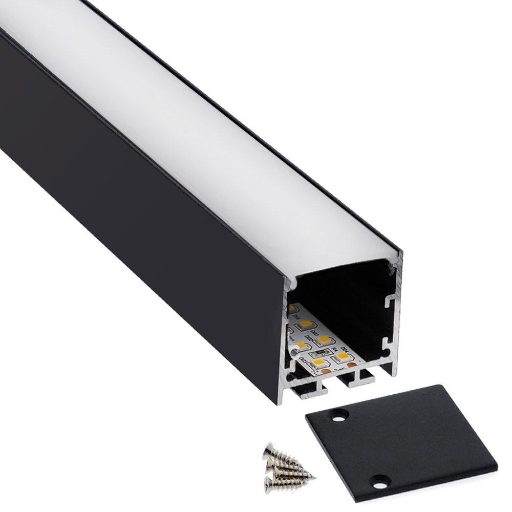 KIT - Perfil aluminio VART SUSPEND 1 metro, negro con cubierta blanca - XauenBatt Iluminación