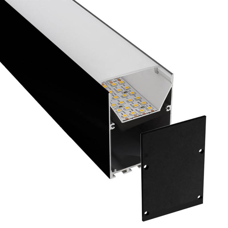 KIT - Perfil aluminio SERK para tiras LED, 2 metros, negro - XauenBatt Iluminación