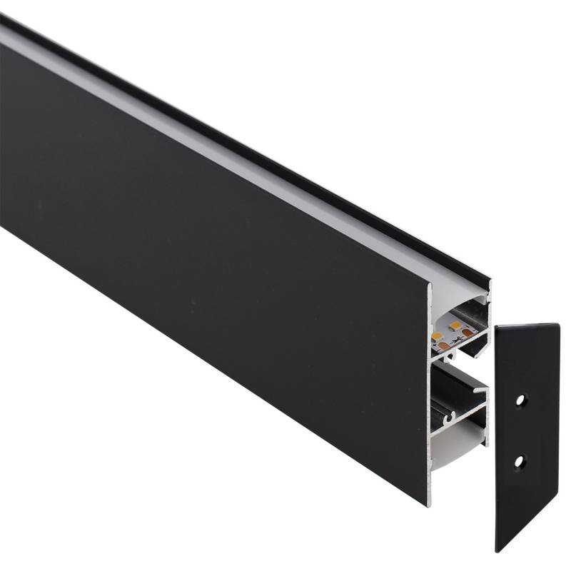 KIT - Perfil aluminio WALL 75mm para tiras LED, 2 metros, negro - XauenBatt Iluminación