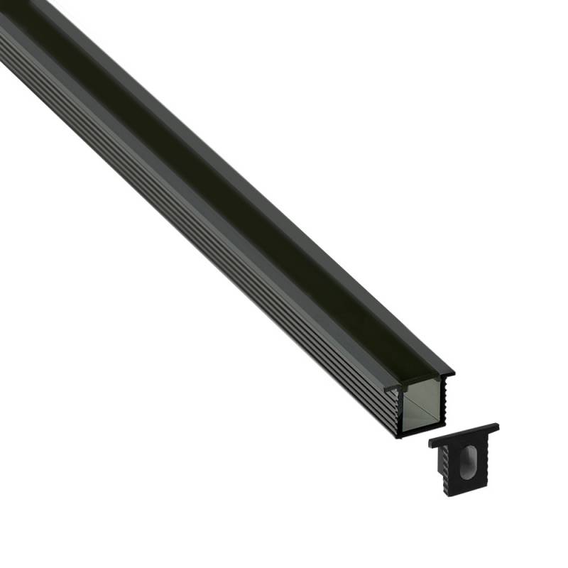 KIT - Perfil aluminio OKI 0809 para tiras LED, 2 metros, negro - XauenBatt Iluminación