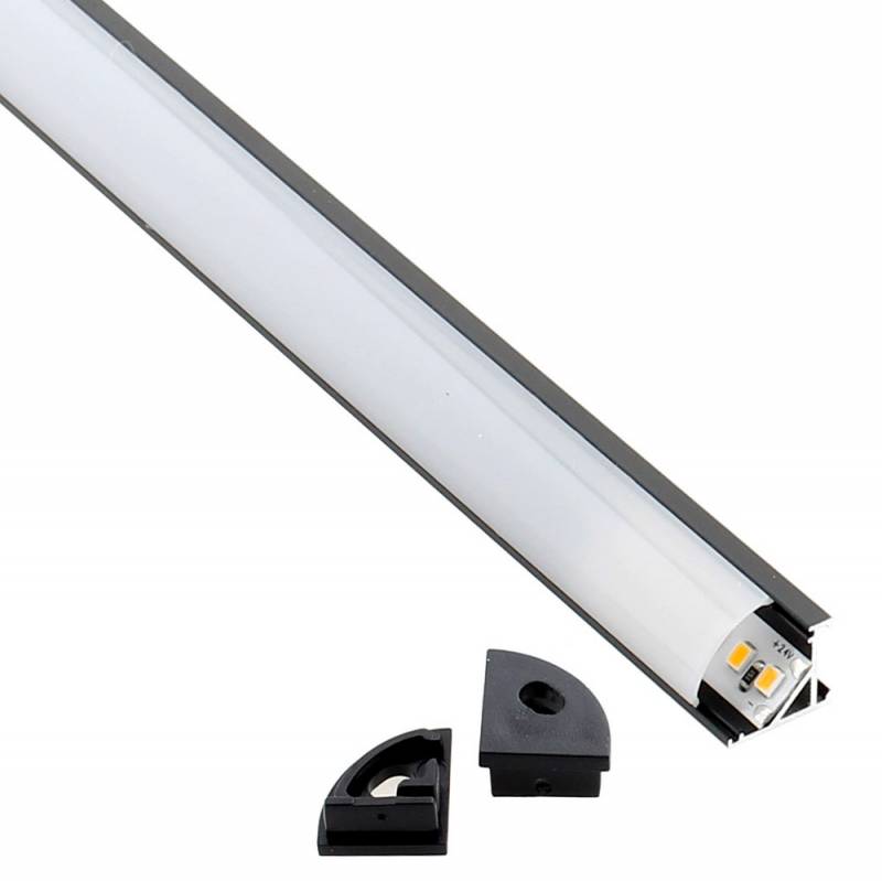 KIT - Perfil aluminio KORK-magnet para tiras LED, 2 metros, negro - XauenBatt Iluminación