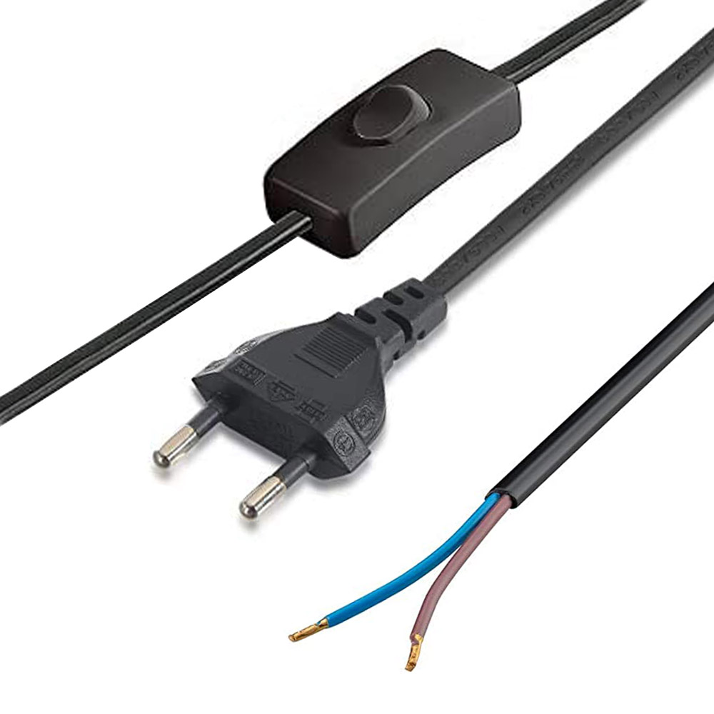 Cable con interruptor, 2 x 0,75mm, clavija EU, 1,5m. negro - XauenBatt Iluminación