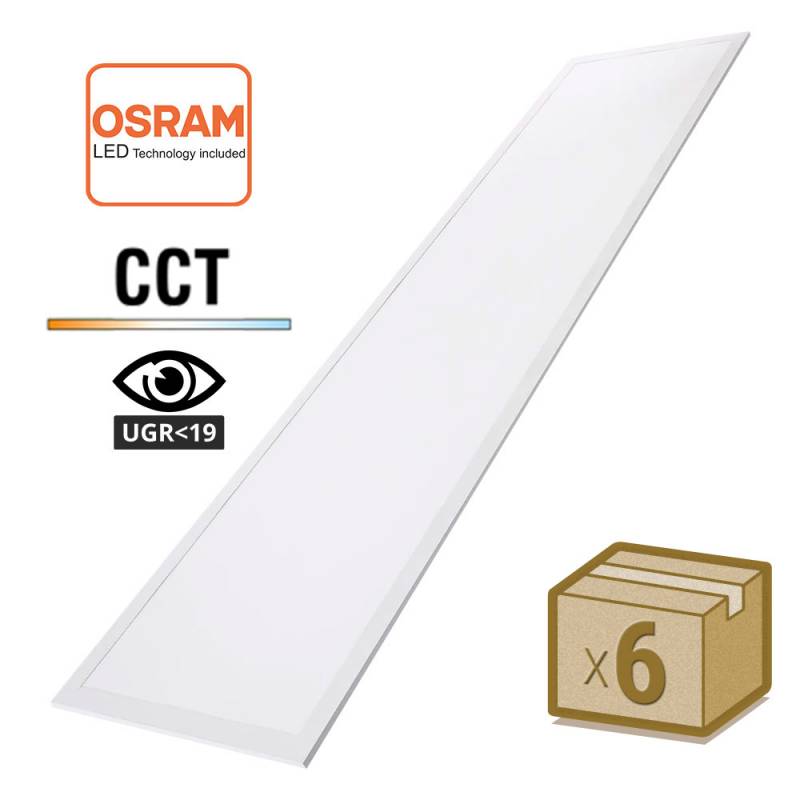Pack 6 x Paneles LED 48W-40W-36W-24W, 30x120cm, 4CCT, UGR<19, 3000-4000-6000K - XauenBatt Iluminación