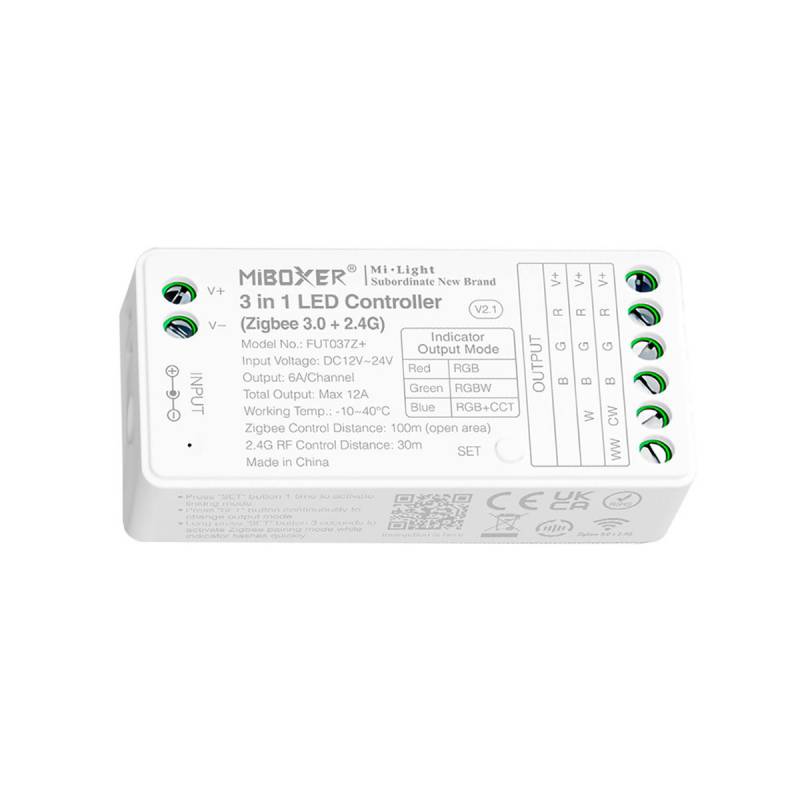 ZigBee + 2.4G RF controlador DC12-24V - 3 en 1 RGB+RGBW+RGBCCT - XauenBatt Iluminación