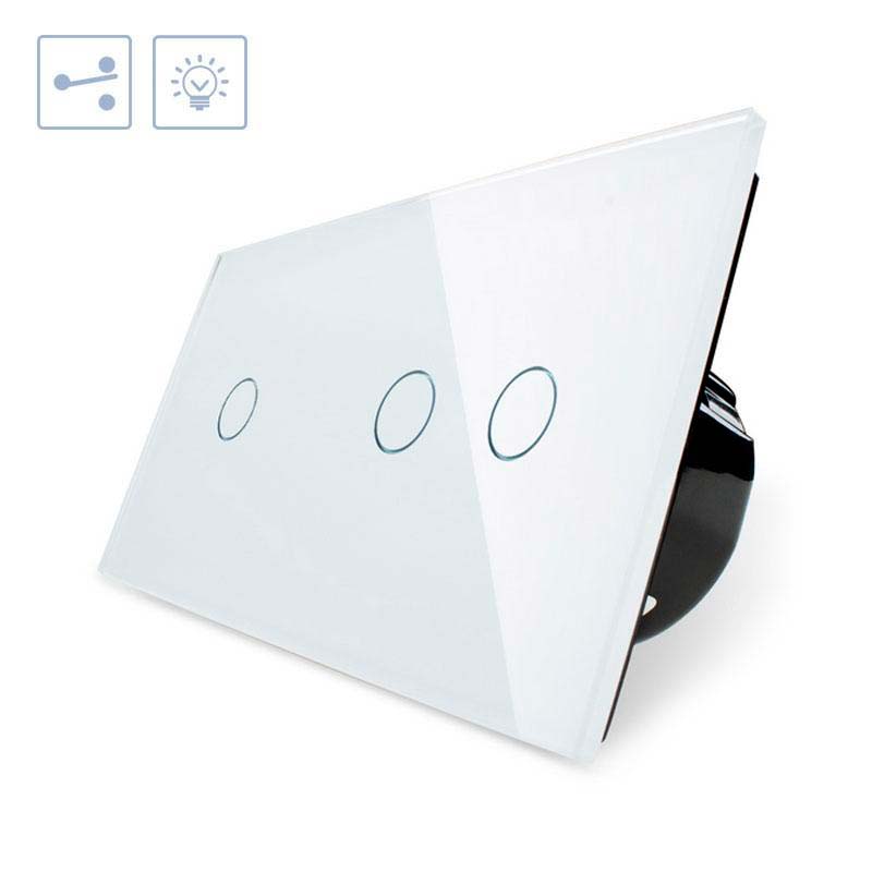 Conmutador 2 módulos táctil, 3 botones, frontal blanco LIVOLO - XauenBatt Iluminación