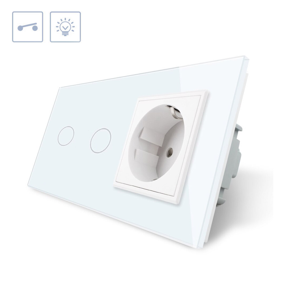 Interruptor táctil, 2 botones + 1 enchufe, frontal blanco LIVOLO - XauenBatt Iluminación