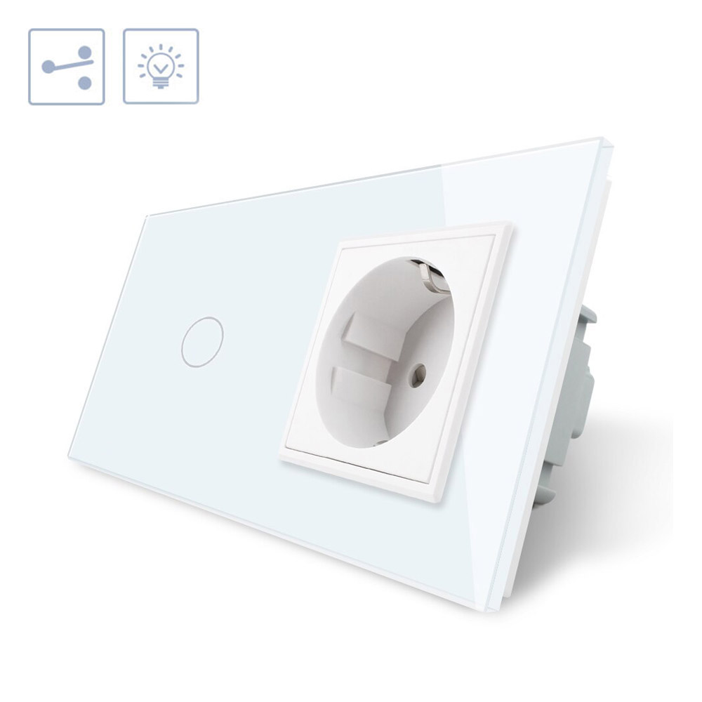 Conmutador táctil, 1 boton + 1 enchufe, frontal blanco LIVOLO - XauenBatt Iluminación