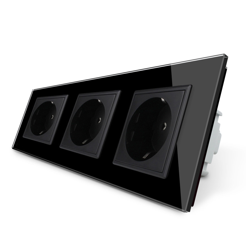 Enchufe triple tipo SCHUKO EU de 16A, frontal negro LIVOLO - XauenBatt Iluminación