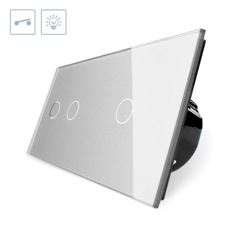 Interruptor 2 módulos táctil, 3 botones, frontal gris LIVOLO - XauenBatt Iluminación