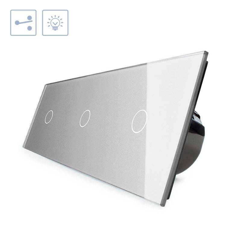 Conmutador 3 módulos táctil, 3 botones, frontal gris LIVOLO - XauenBatt Iluminación