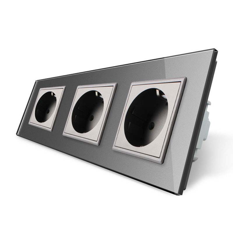 Enchufe triple tipo SCHUKO EU de 16A, frontal gris LIVOLO - XauenBatt Iluminación
