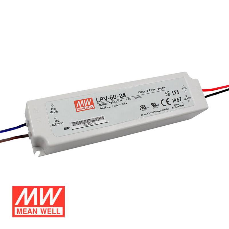 Fuente de alimentación IP67, DC24V/60W/2,5A Mean Well LPV-60-24 - XauenBatt Iluminación