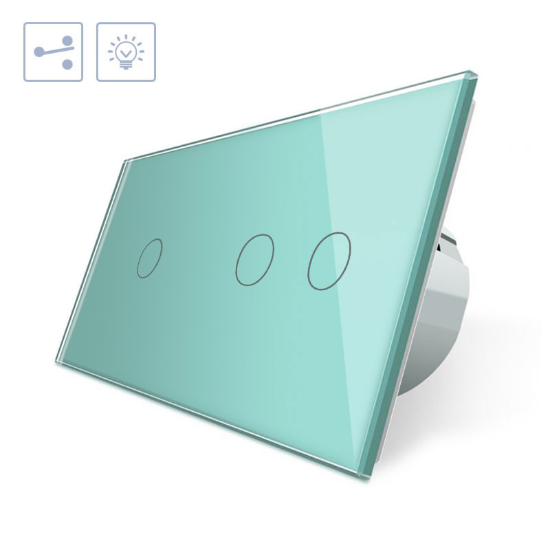 Conmutador 2 módulos táctil, 3 botones, frontal verde LIVOLO - XauenBatt Iluminación