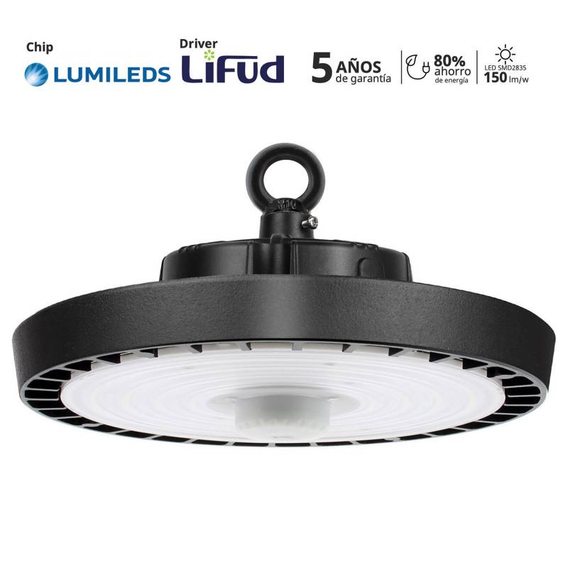 Campana industrial UFO 200-160-120W, 160lm/w, Chip LUMILEDS, regulable, Blanco frío, regulable - XauenBatt Iluminación