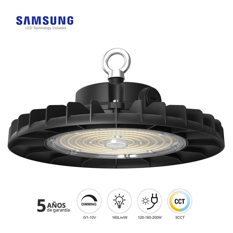 Campana Industrial UFO Slim 200W-160W-120W, Chipled SAMSUNG, 3CCT, 1-10V regulable, 3000-4000-6000K - XauenBatt Iluminación