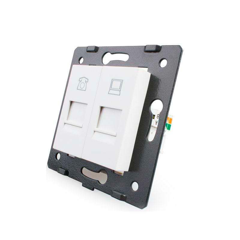 Mecanismo de empotrar Teléfono RJ11 + Red RJ45, blanco LIVOLO - XauenBatt Iluminación