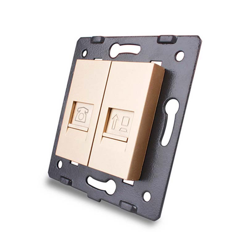 Mecanismo de empotrar Teléfono RJ11 + Red RJ45, golden LIVOLO - XauenBatt Iluminación