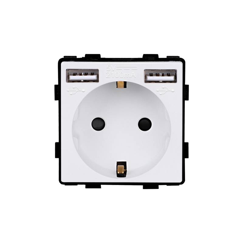 Base Enchufe EU tipo SCHUKO 16A + cargador rápido USB A+A KOOB, blanco - XauenBatt Iluminación