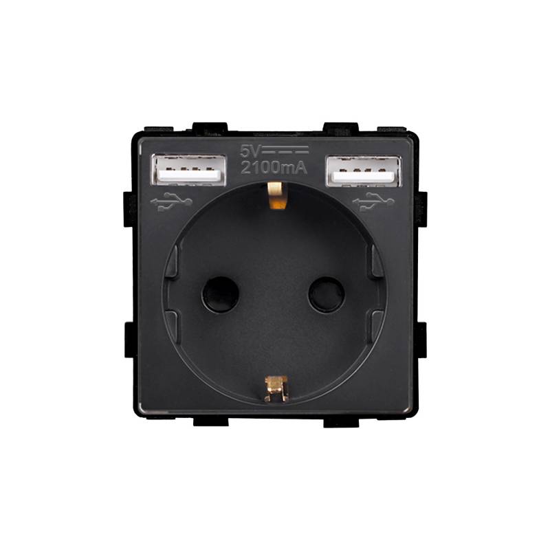 Base Enchufe EU tipo SCHUKO 16A + cargador rápido USB A+A KOOB, negro - XauenBatt Iluminación