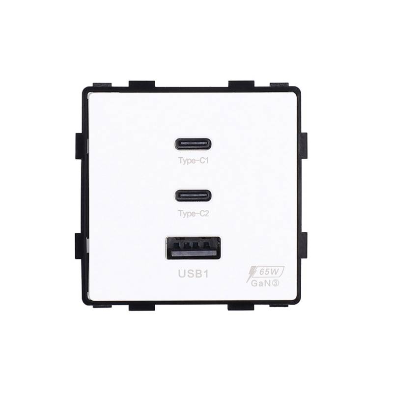 Cargador rápido inteligente 65W, USB tipo A + 2x tipo C KOOB, blanco - XauenBatt Iluminación