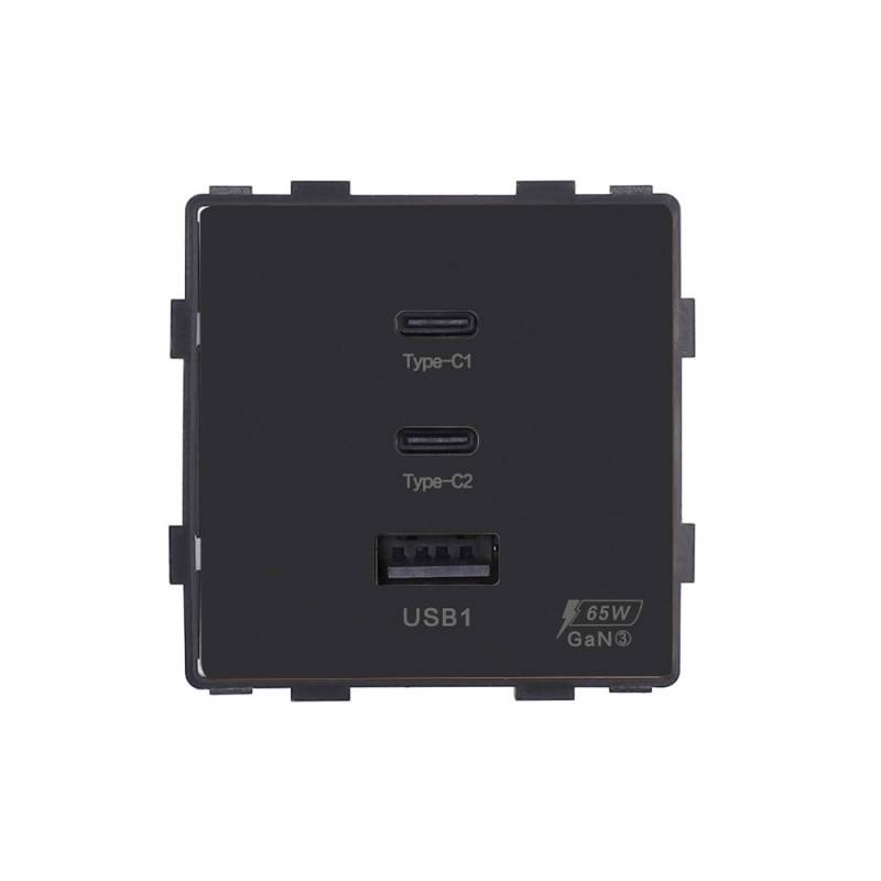 Cargador rápido inteligente 65W, USB tipo A + 2x tipo C KOOB, negro - XauenBatt Iluminación