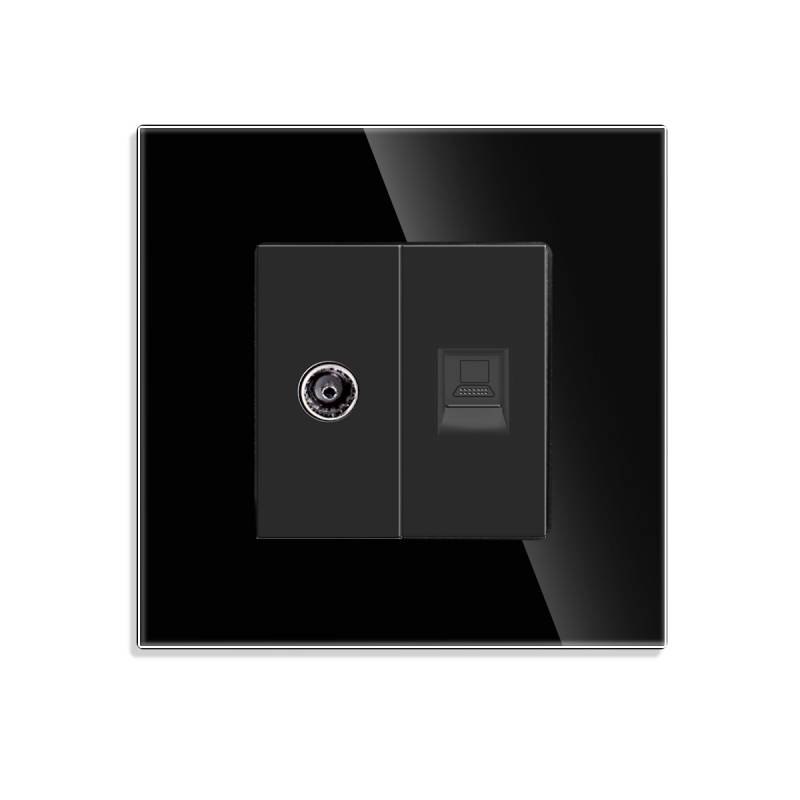 Conector Red RJ45, CAT 6 + TV, KOOB frontal negro cristal - XauenBatt Iluminación