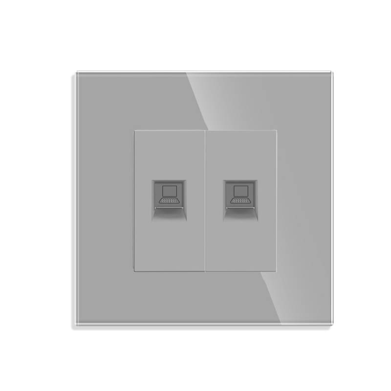 Conector Red 2x RJ45, CAT 6, KOOB frontal gris cristal - XauenBatt Iluminación